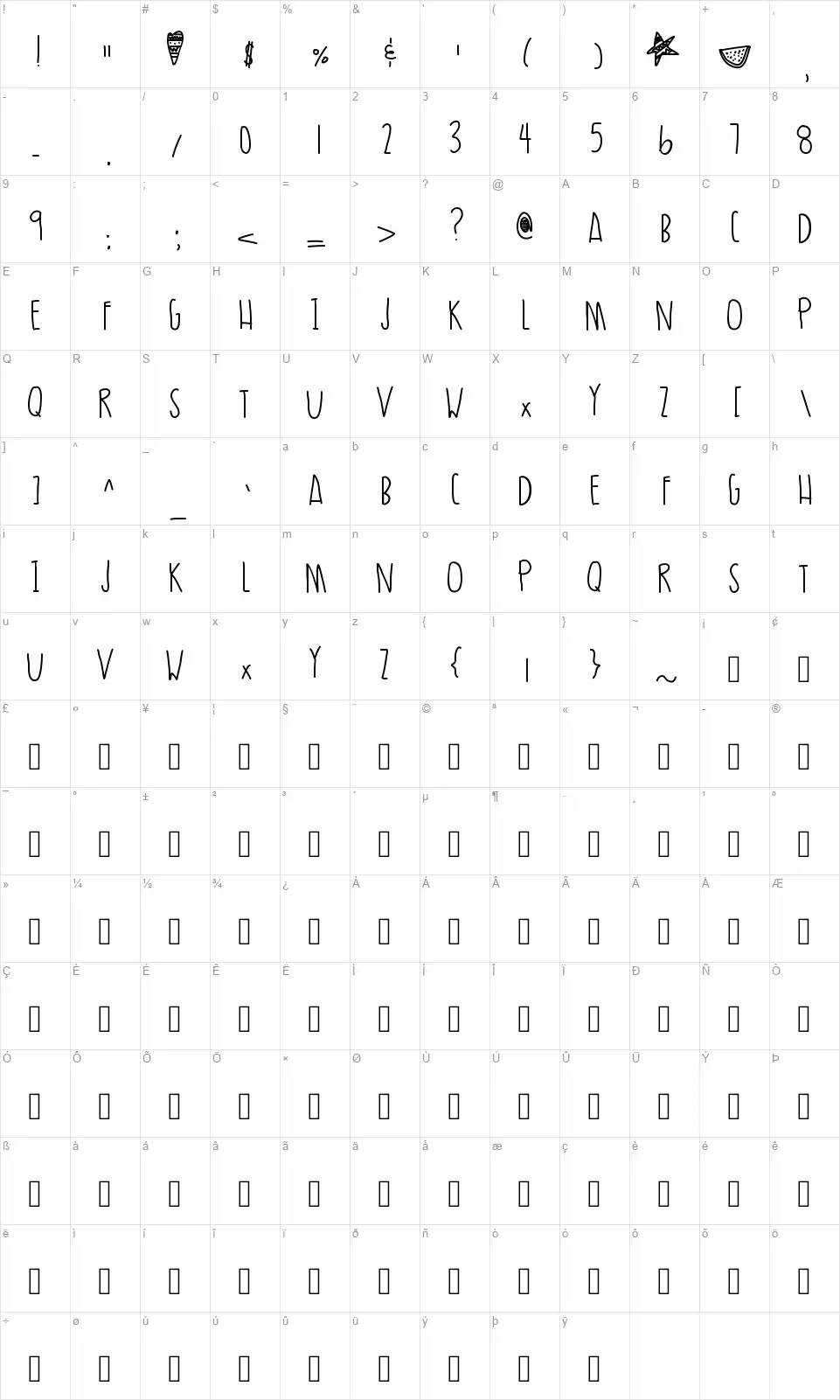 Ultra Moirefont character map
