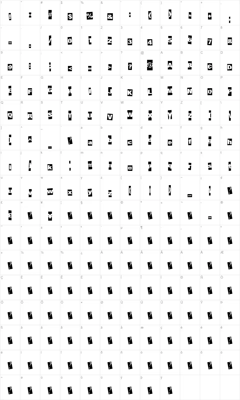 Underground Eventfont character map