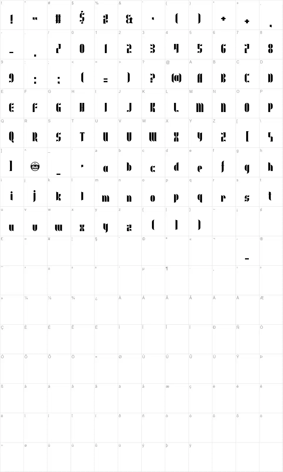 Underwear Protestfont character map