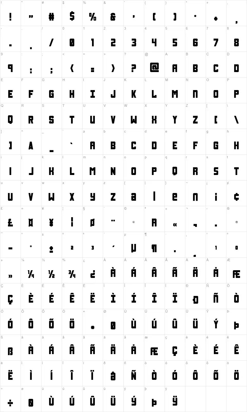 Urban Defenderfont character map