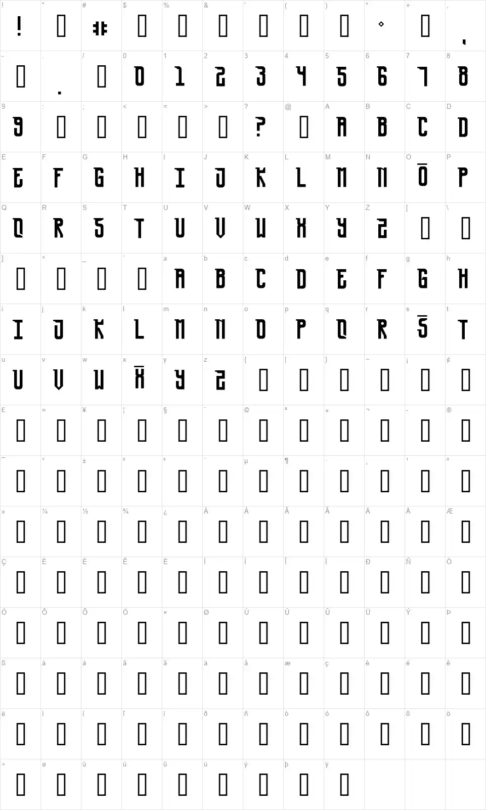 Ursa Minorfont character map