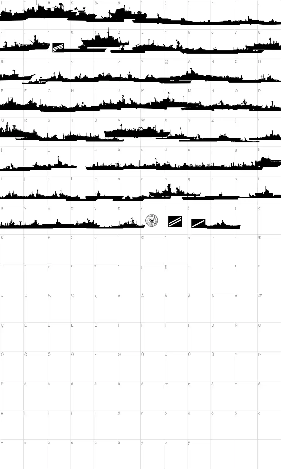 US Navyfont character map