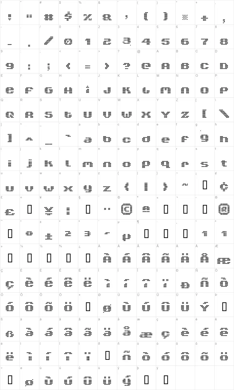V5 Xtender Loinfont character map