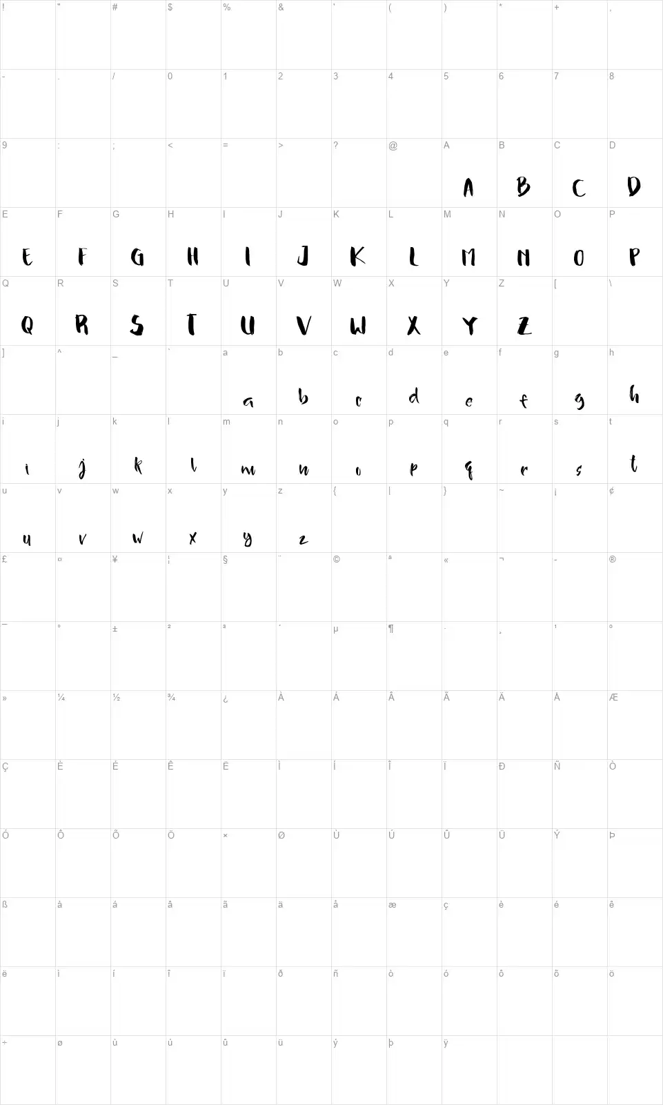 Valentine Seasonfont character map