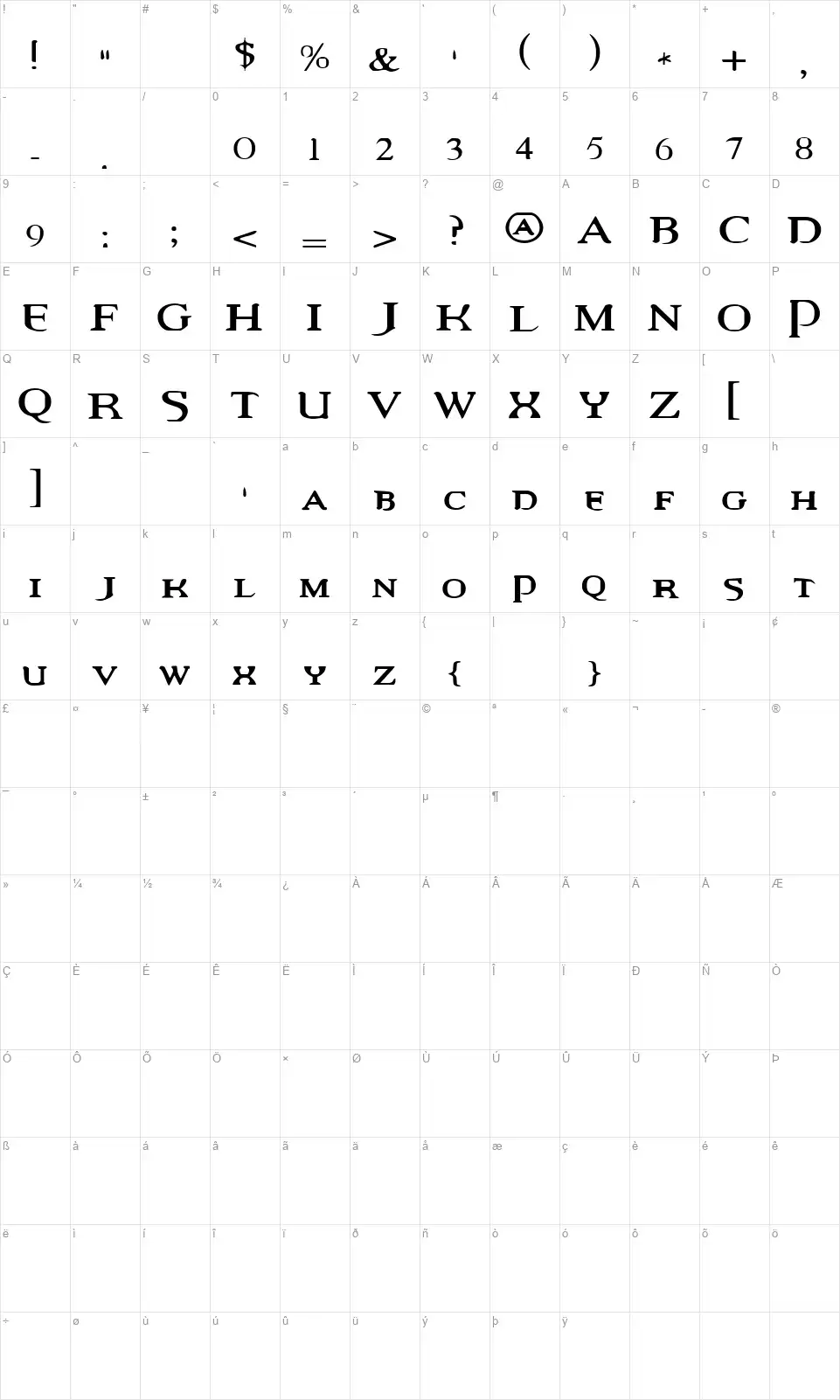 Vampire Revisedfont character map