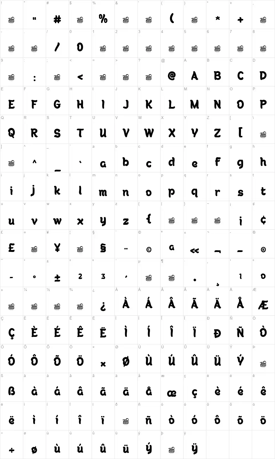 Vanila Moont Table des caractères Vanila Moontfont character map