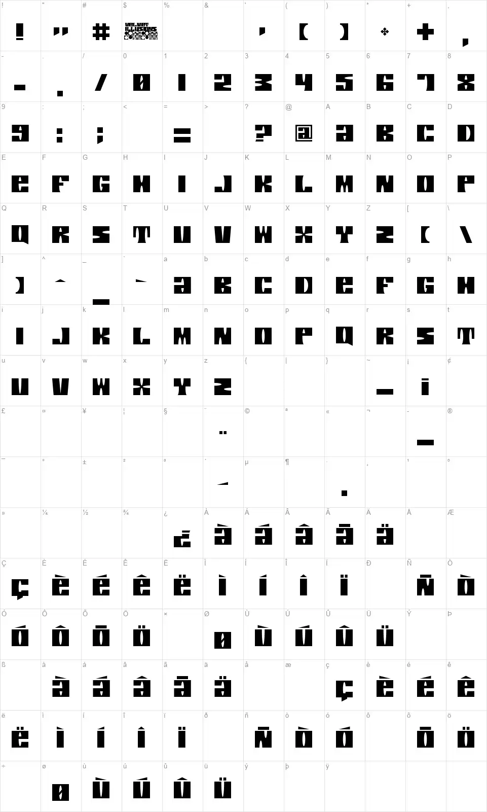 Velvet Illusionsfont character map