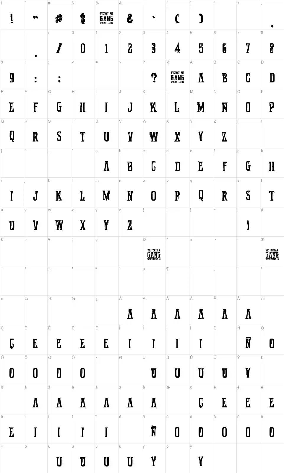 Victorian Gangfont character map