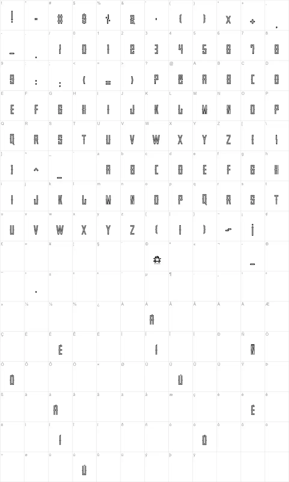 Villajuarez Son Displayfont character map