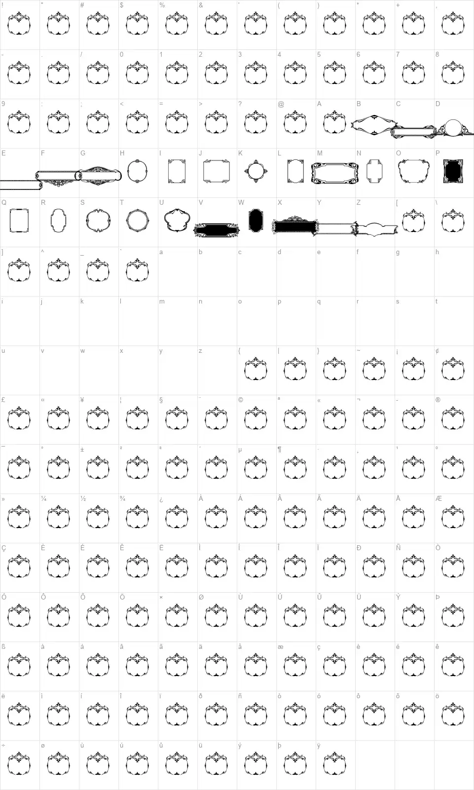 Vintage Panels 018font character map
