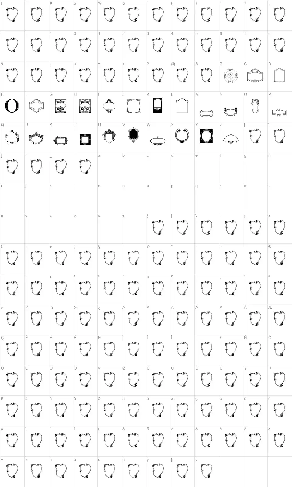 Vintage Panels 03font character map