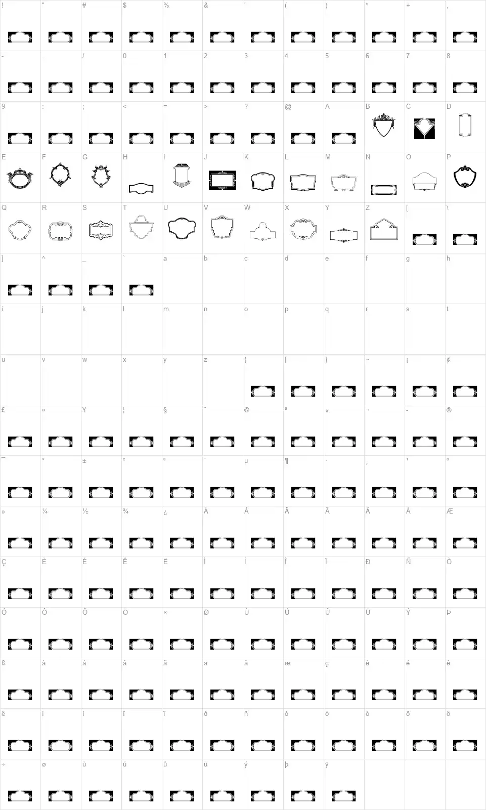 Vintage Panels 04font character map