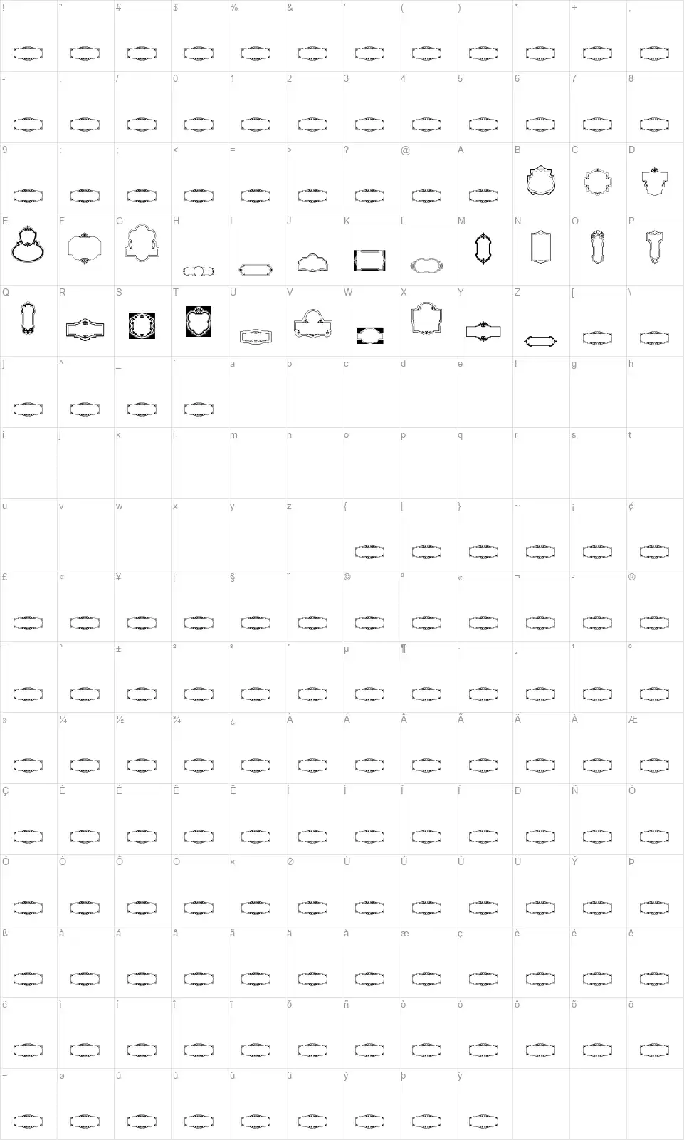 Vintage Panels 06font character map