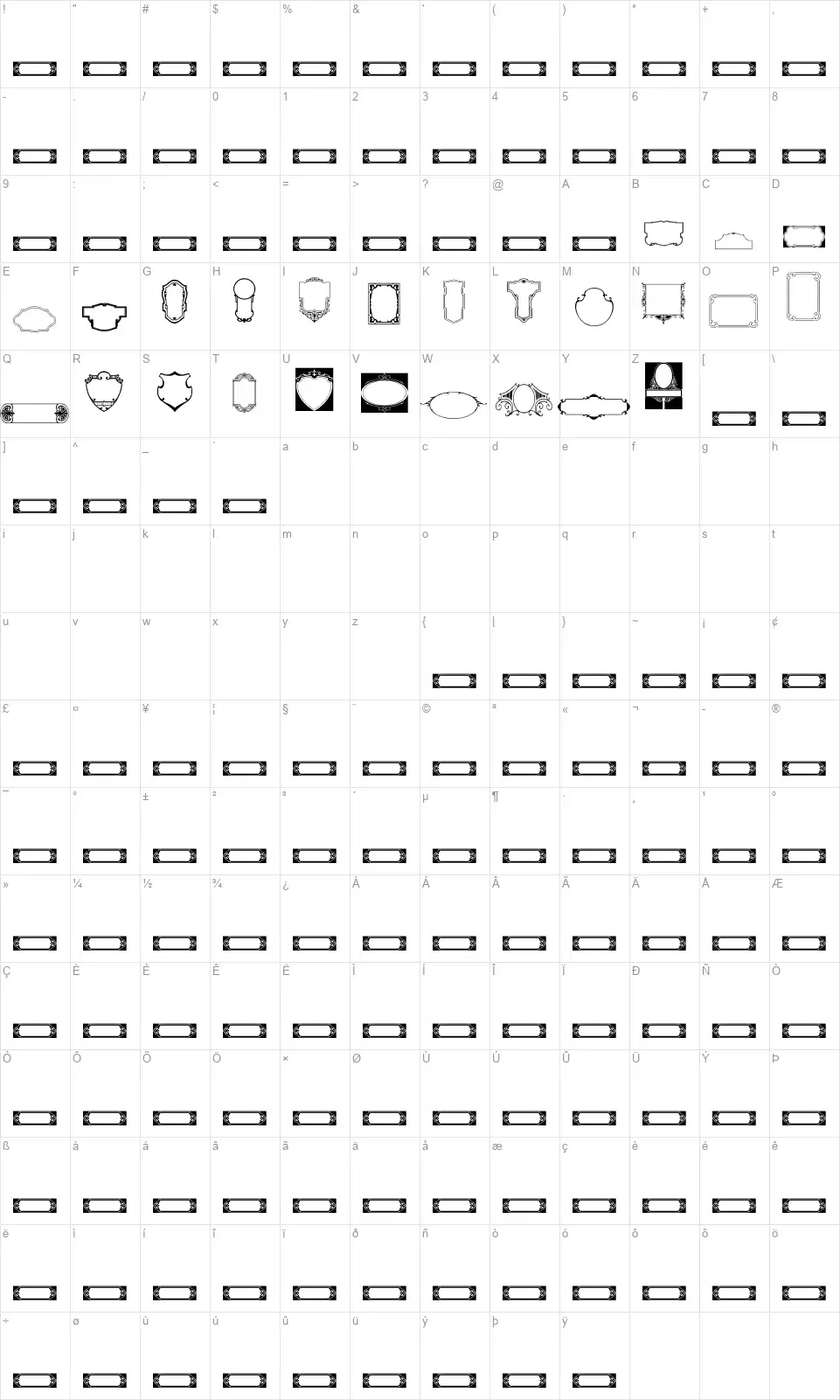 Vintage Panels 07font character map