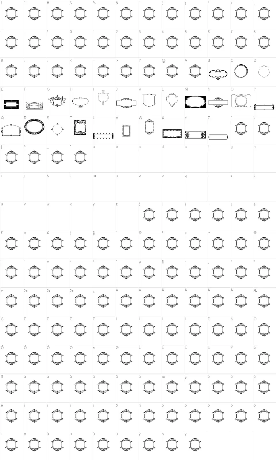 Vintage Panels 08font character map