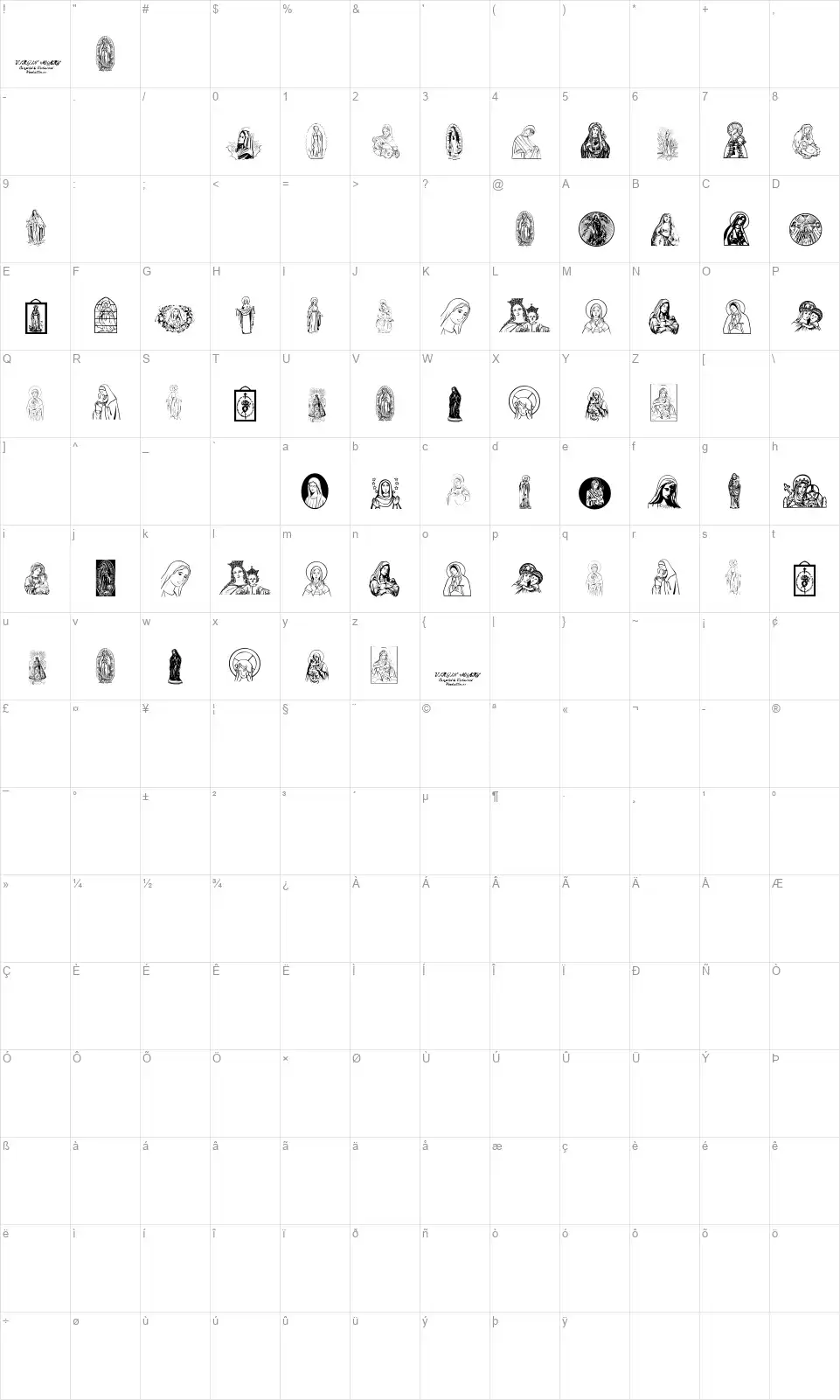 Virgin Maryfont character map