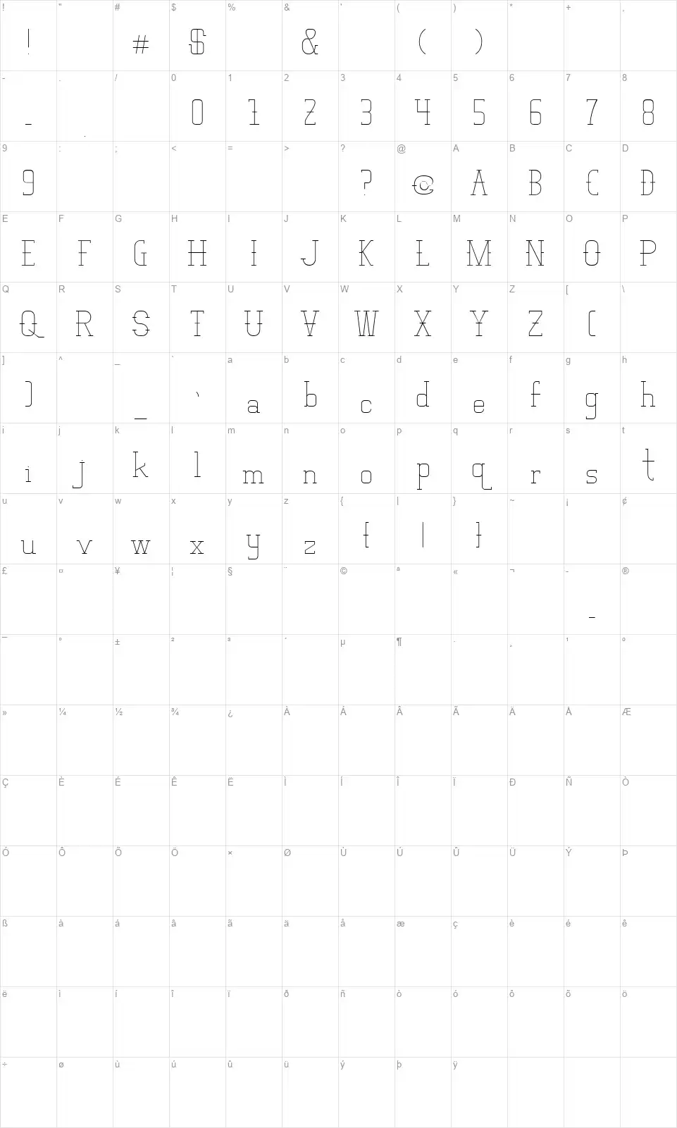 Vloderstonefont character map