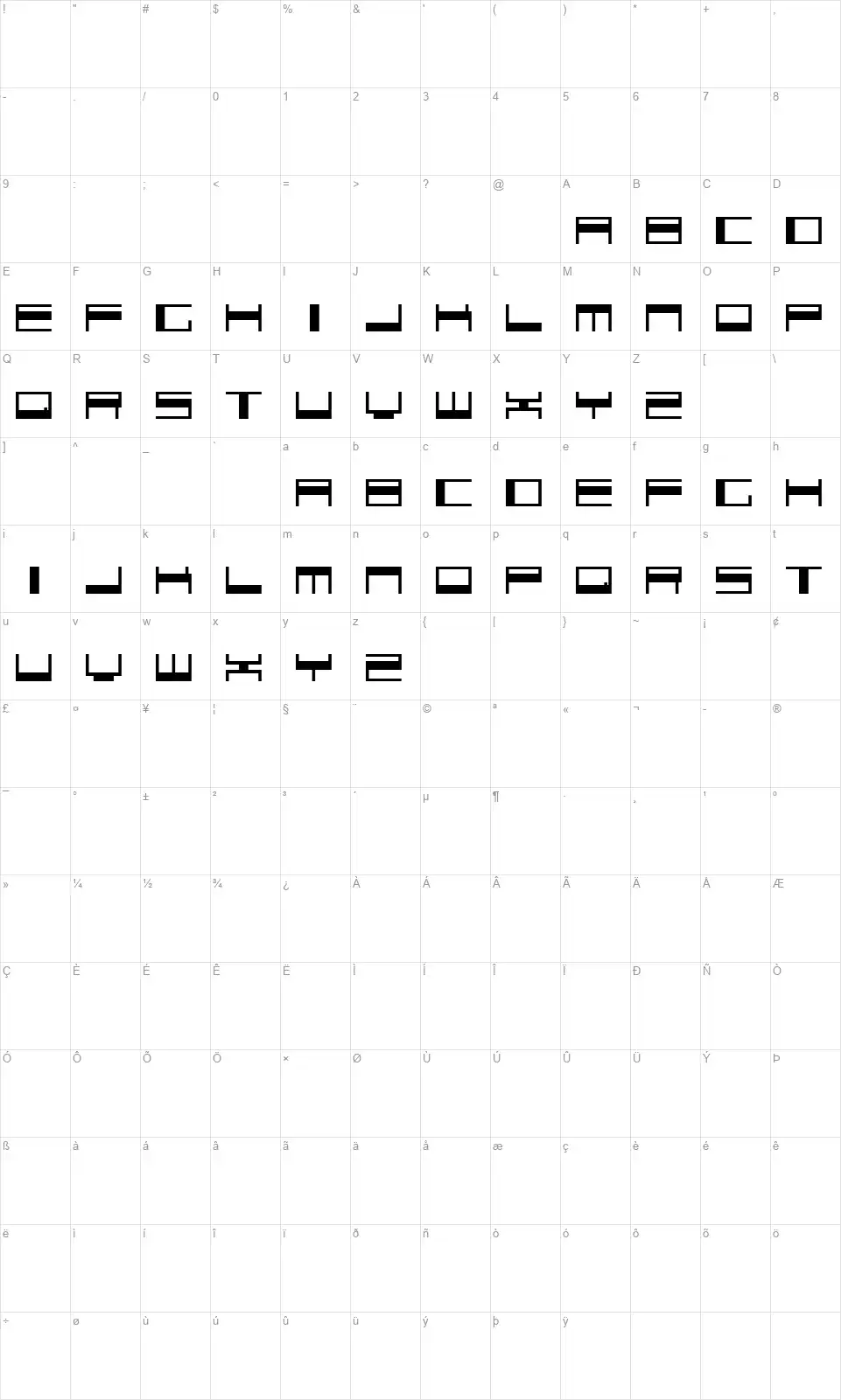 Vokerfont character map