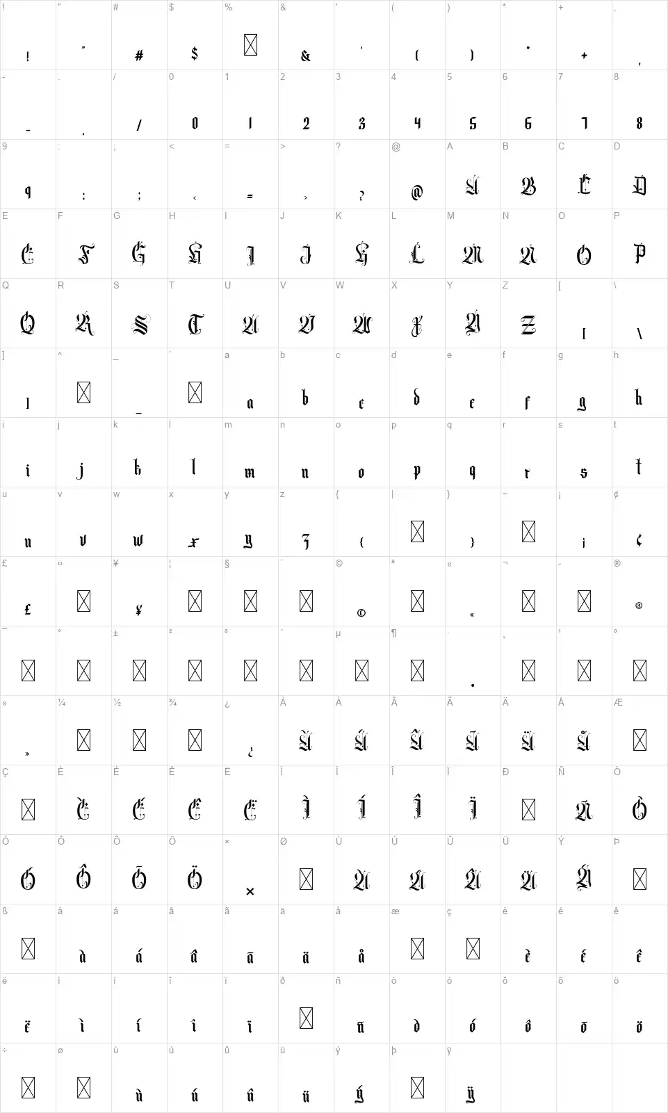 Volantisfont character map