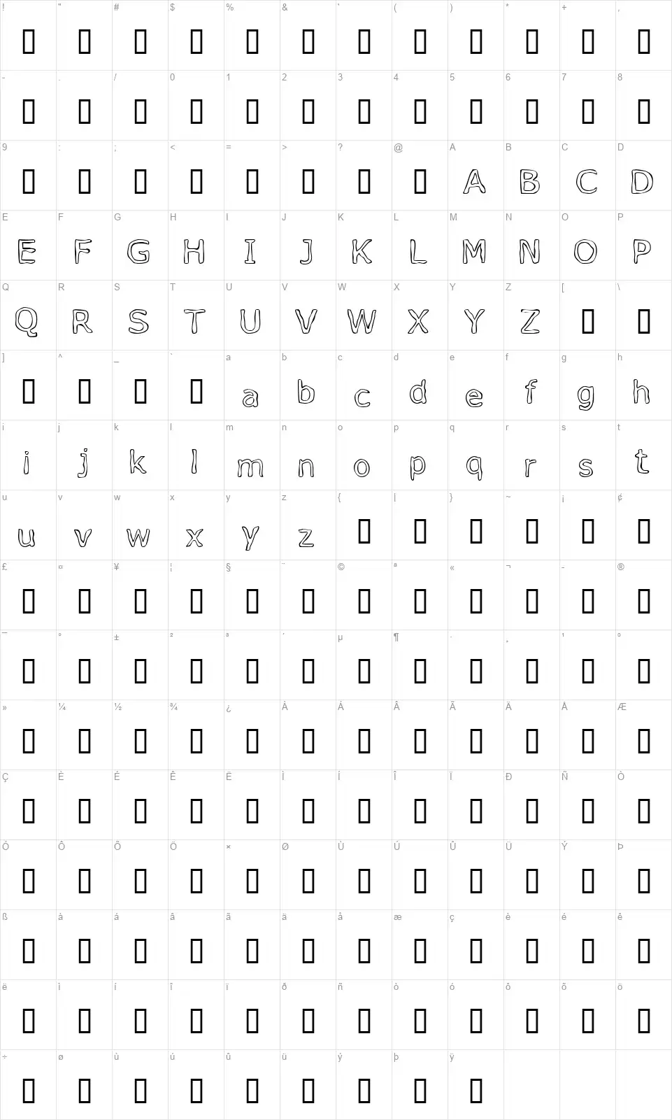 VOpenfont character map
