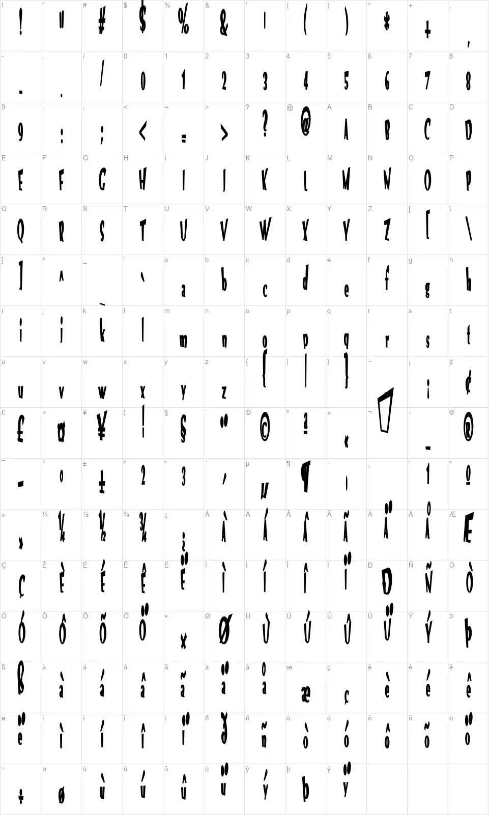 VTC Optikafont character map