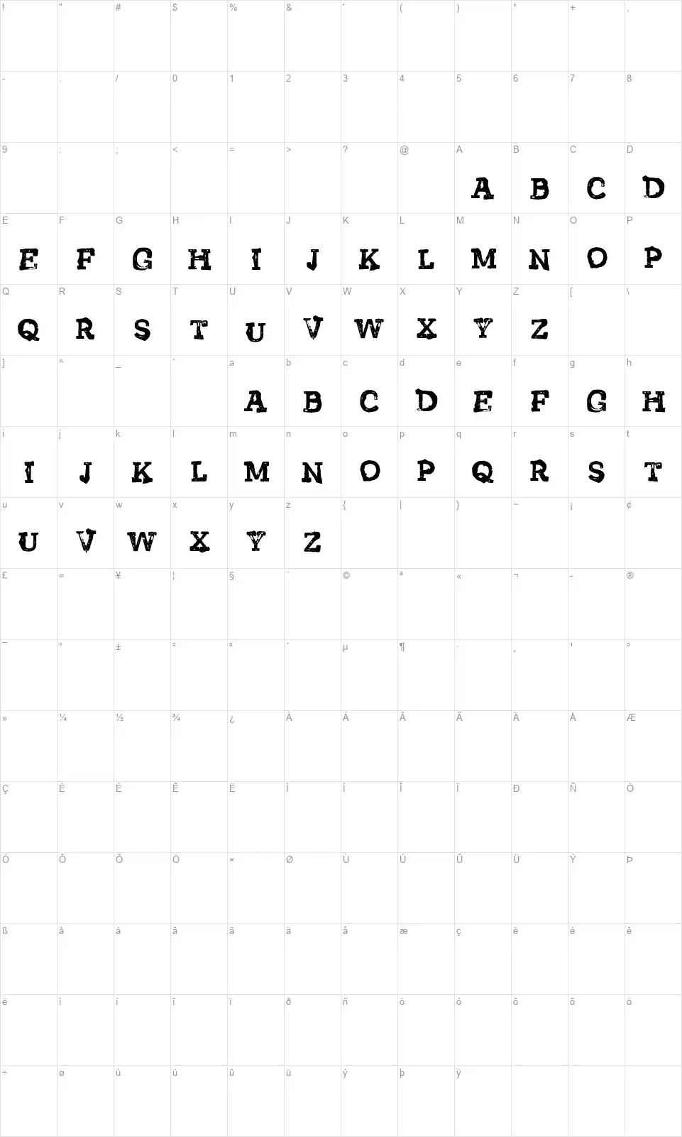Vtks Sportagefont character map