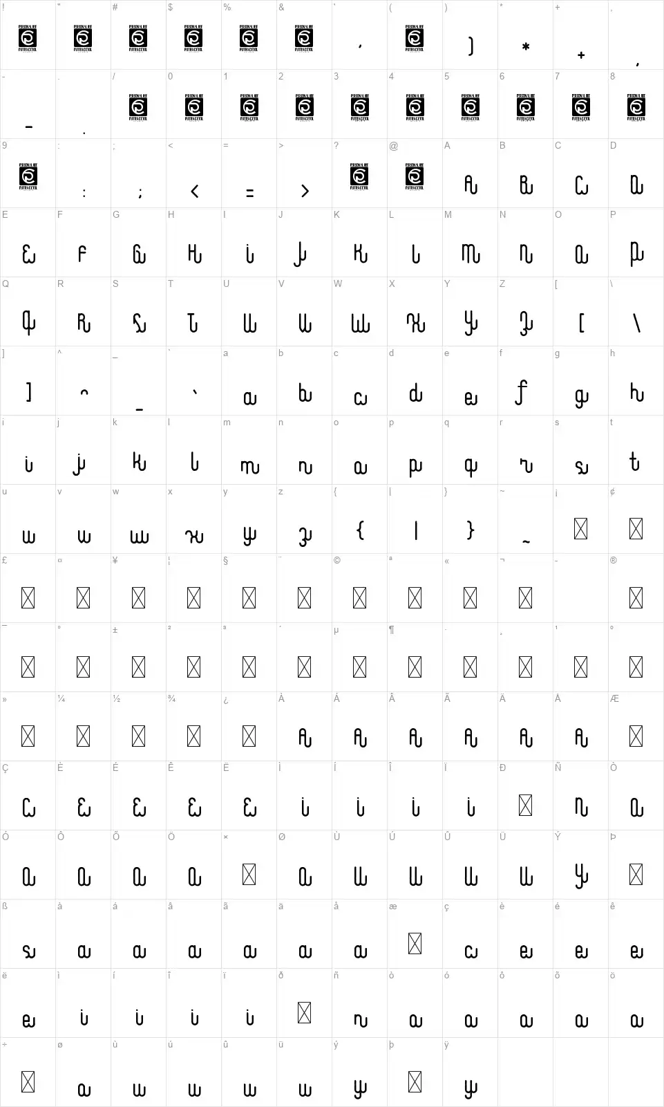 Waffle Lattefont character map