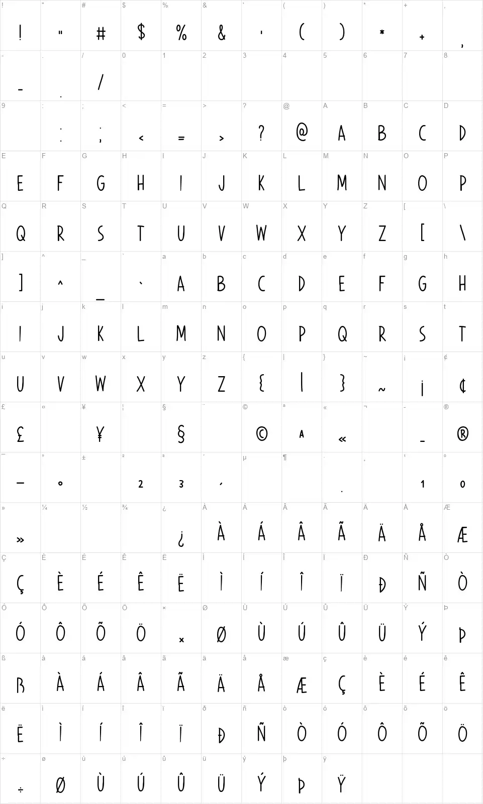 Wake Up Nowfont character map