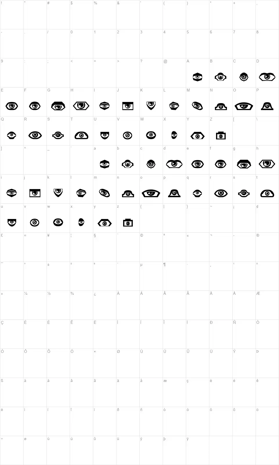 Watchfont character map