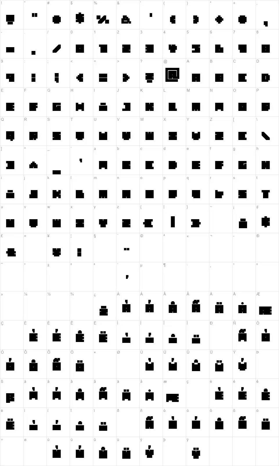 Wear Fat Shirtfont character map
