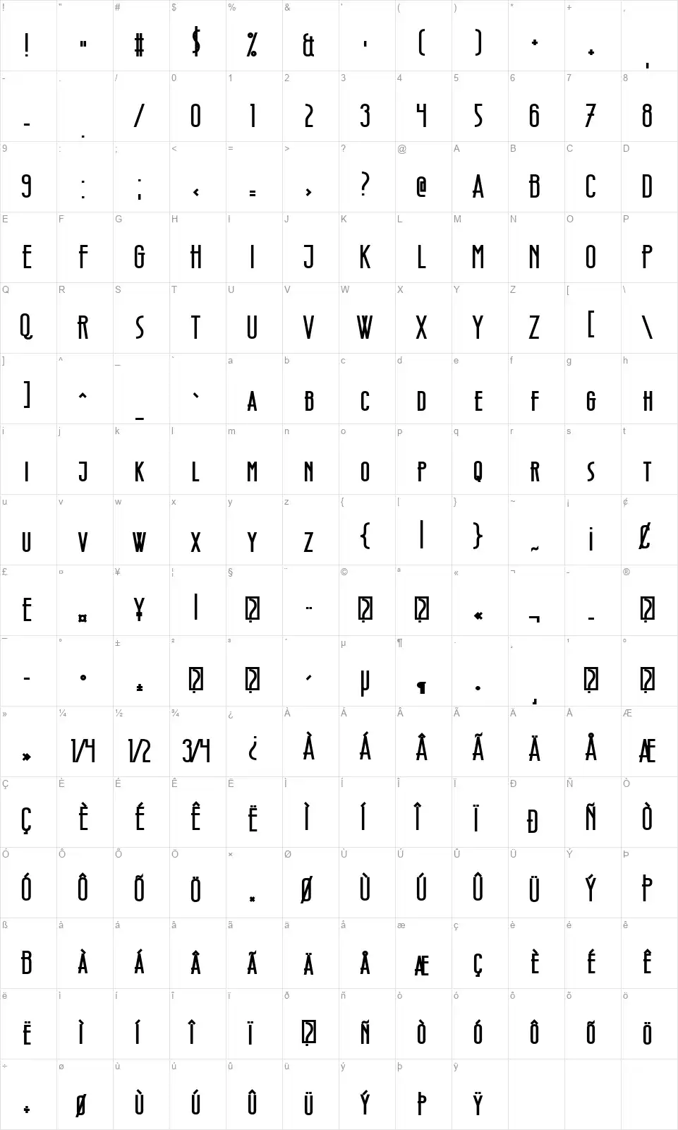 Wellcome Paradisefont character map