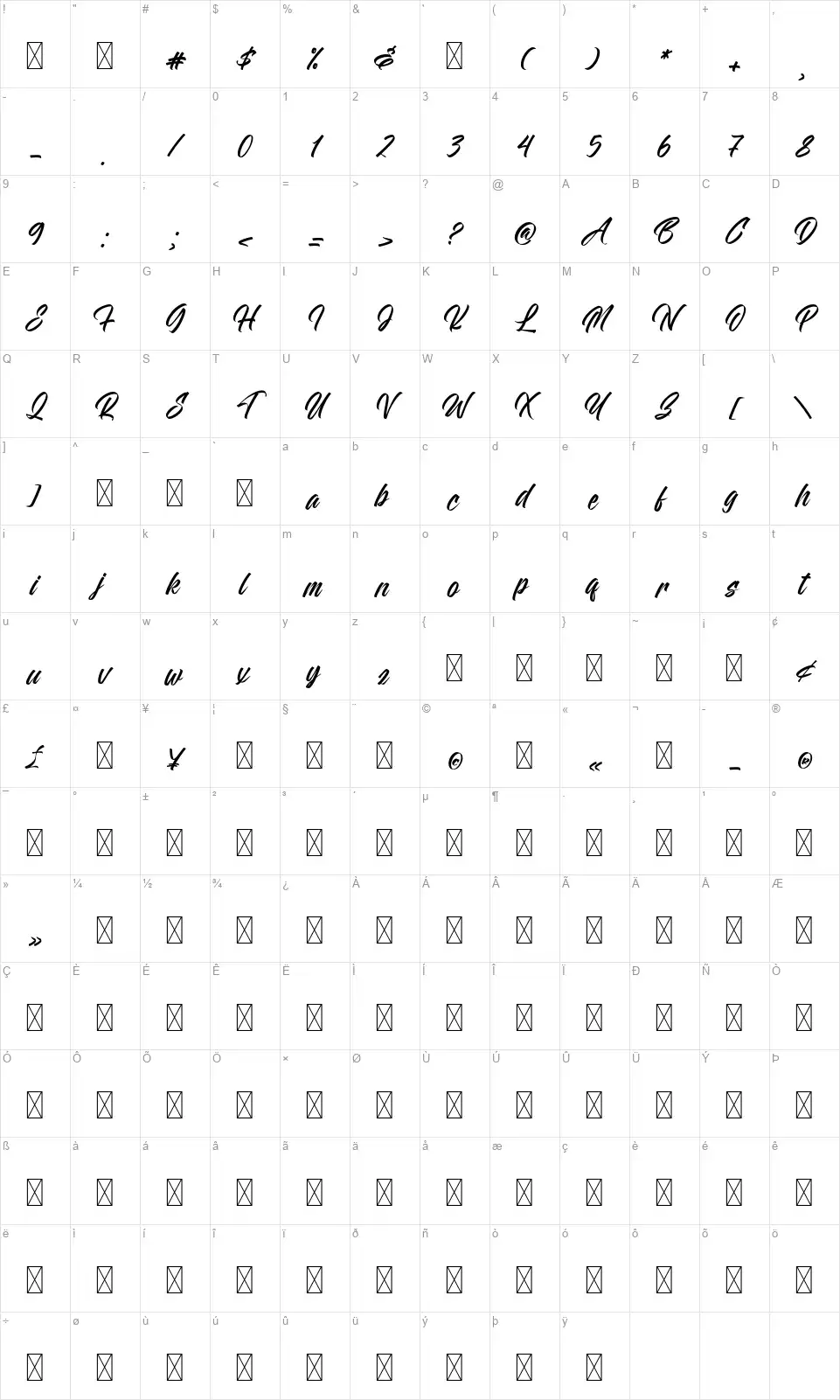Weloghanfont character map