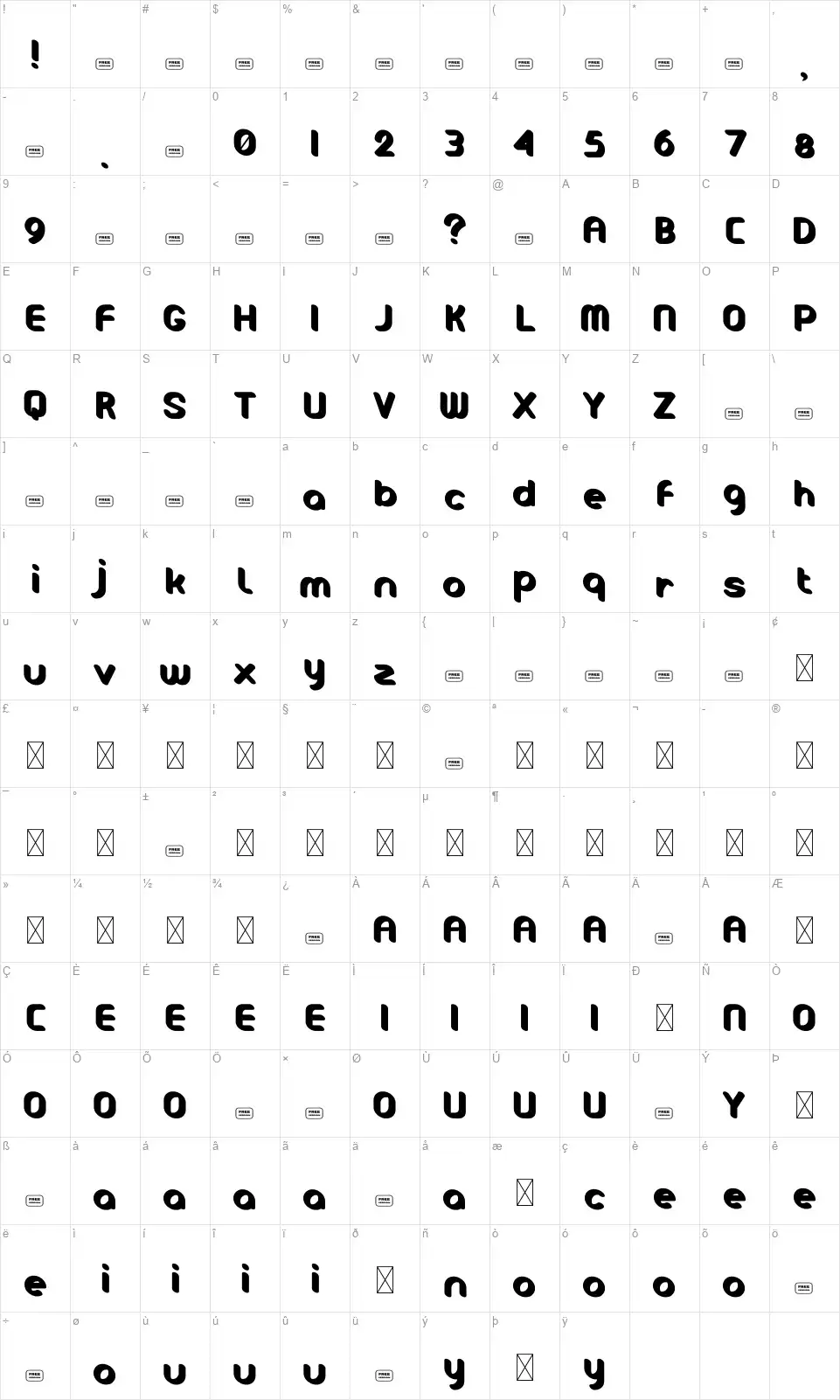 Welovedfont character map