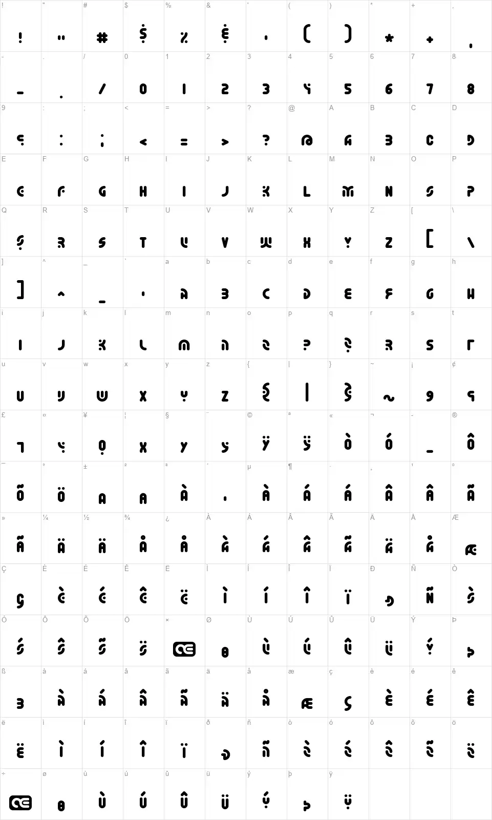 Whatever BRKfont character map