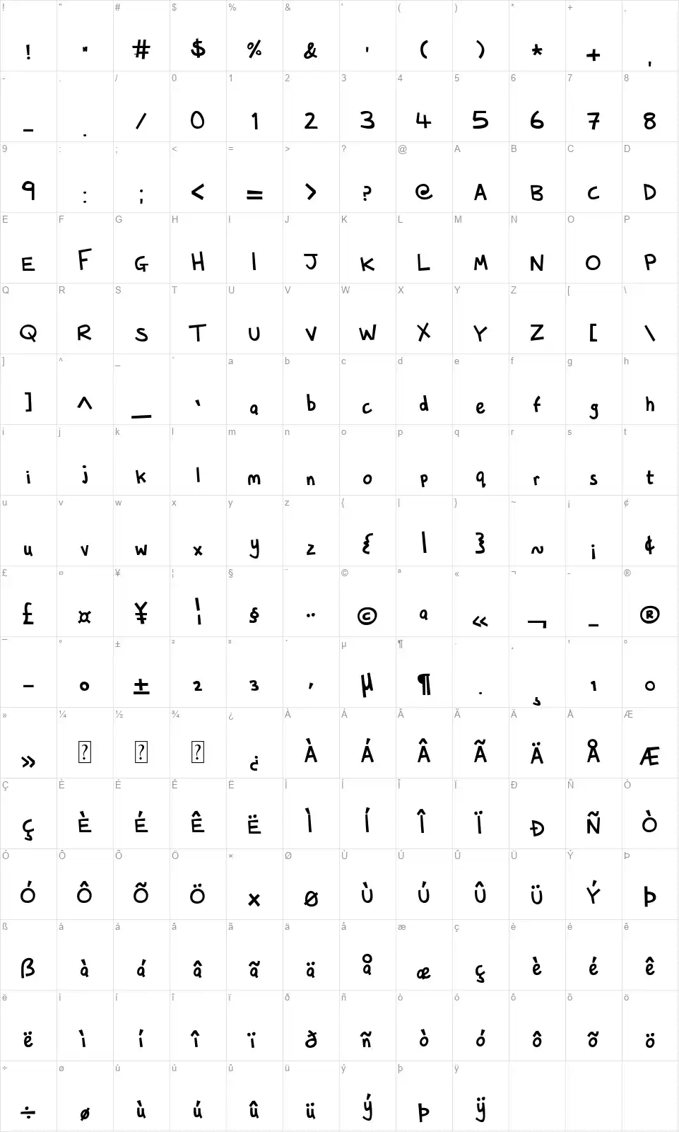 Whippy Snappedfont character map