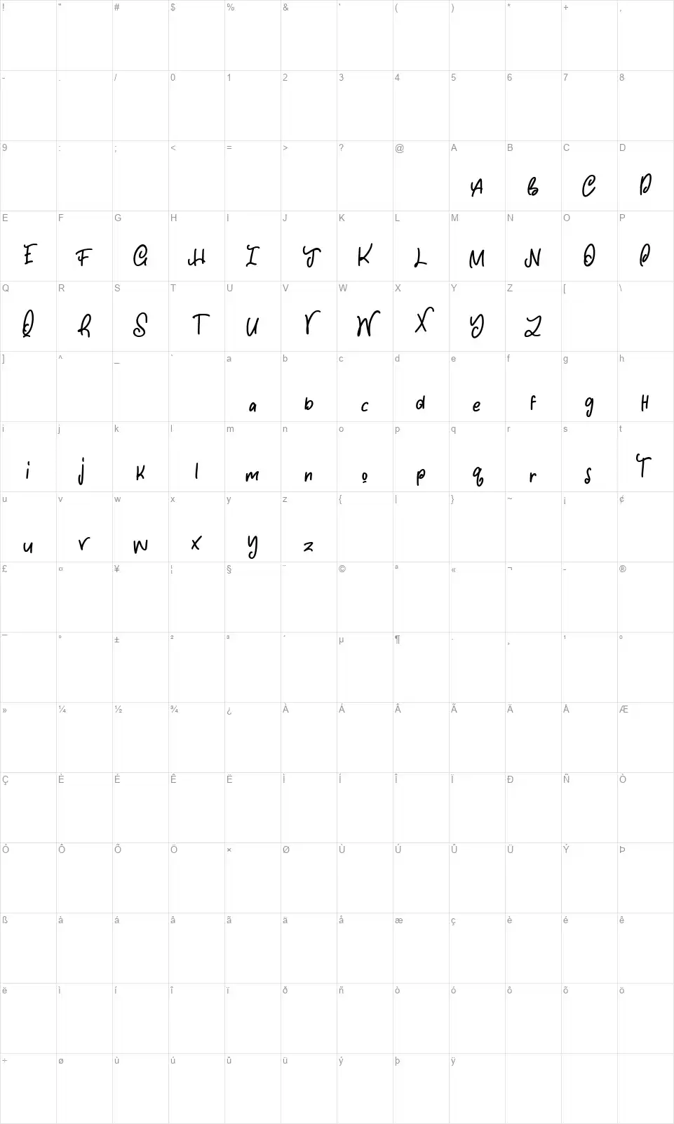 Whisper Challengefont character map