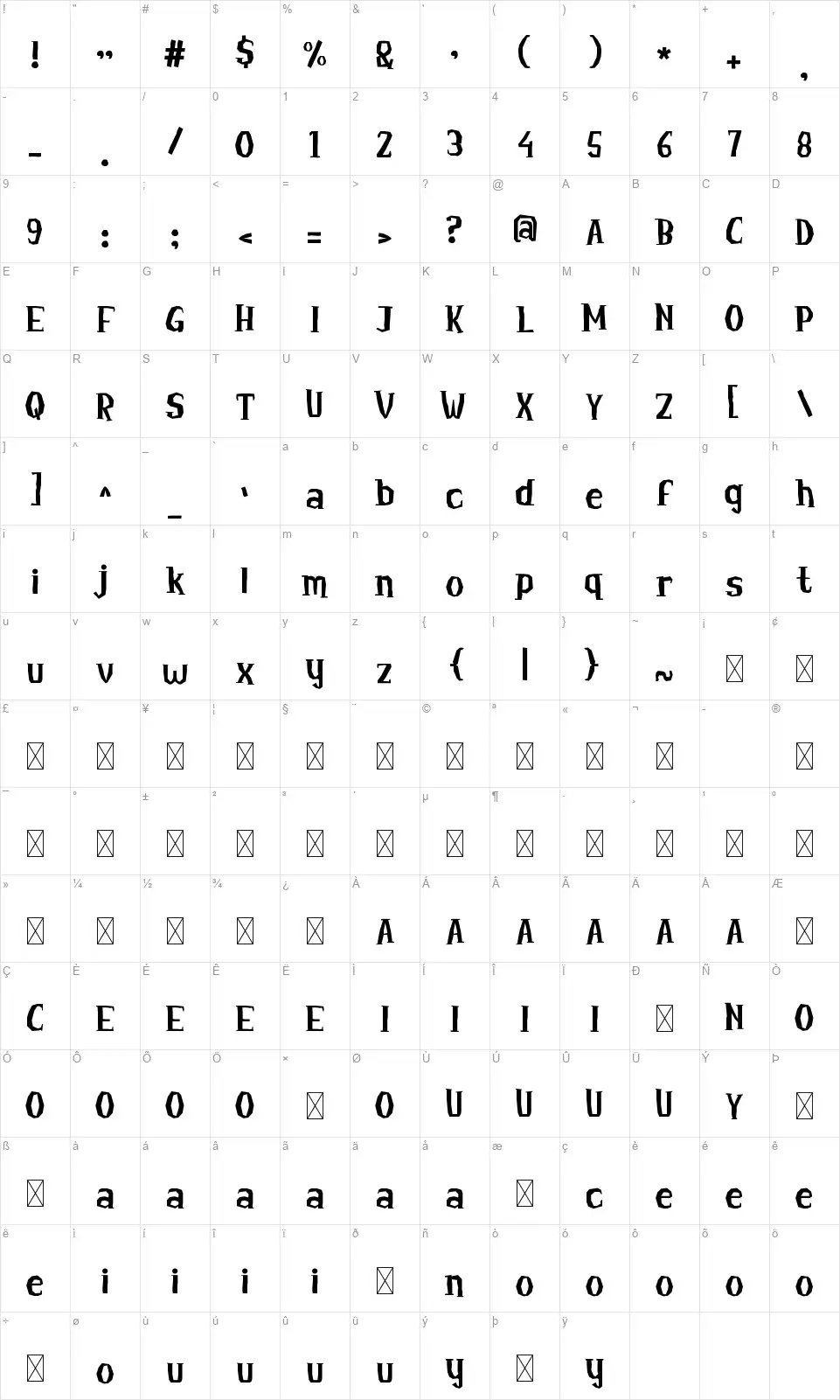 White-Fangfont character map