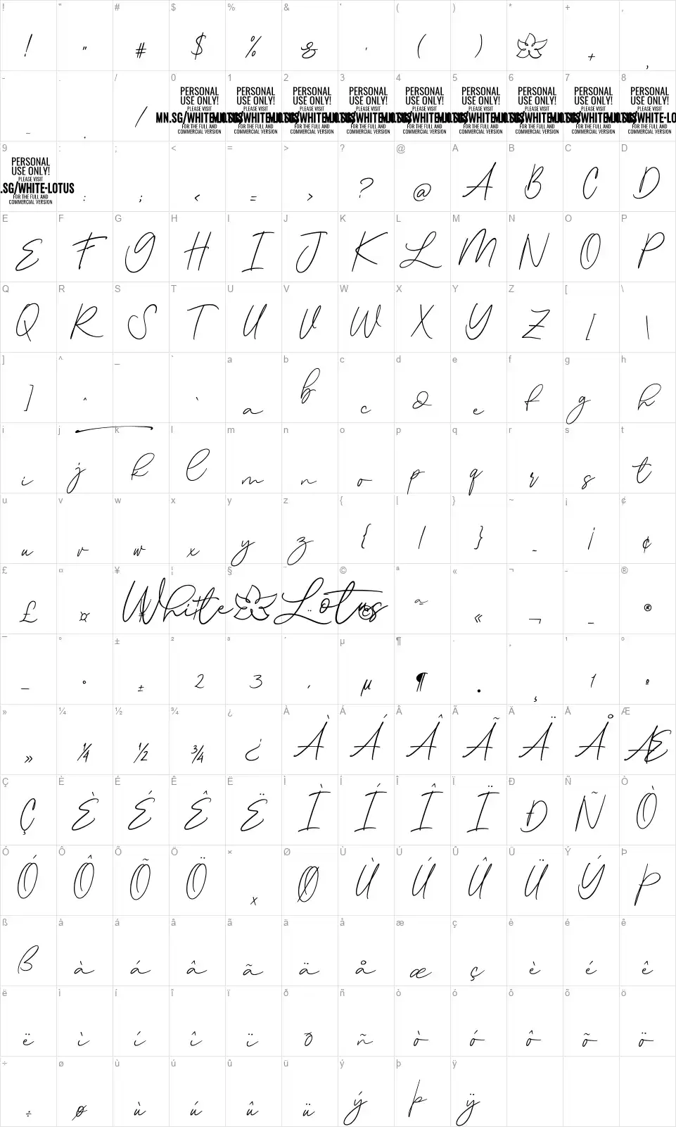 White Lotusfont character map