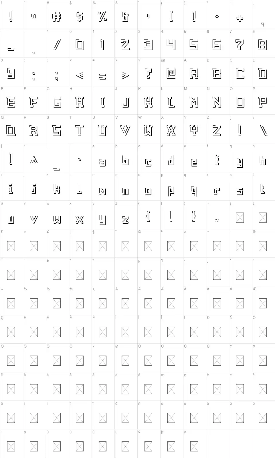 White Spacefont character map