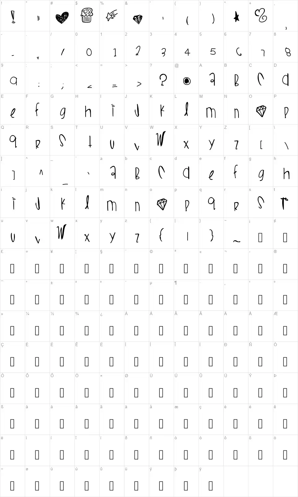 Wifi Love Boofont character map