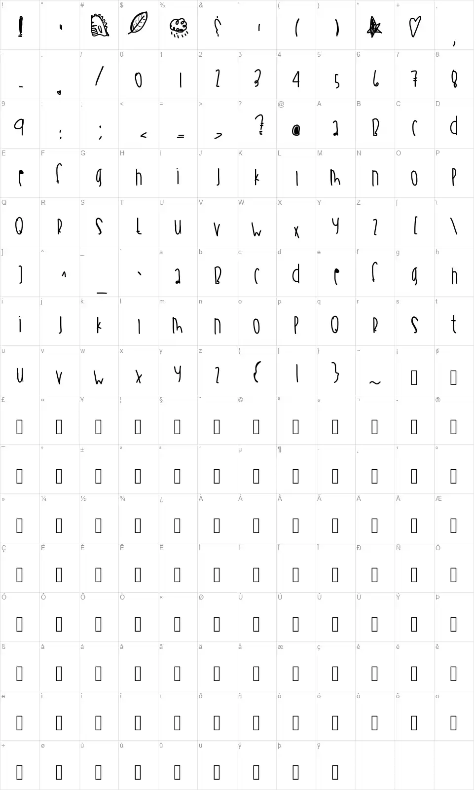 Wild Things Zoofont character map