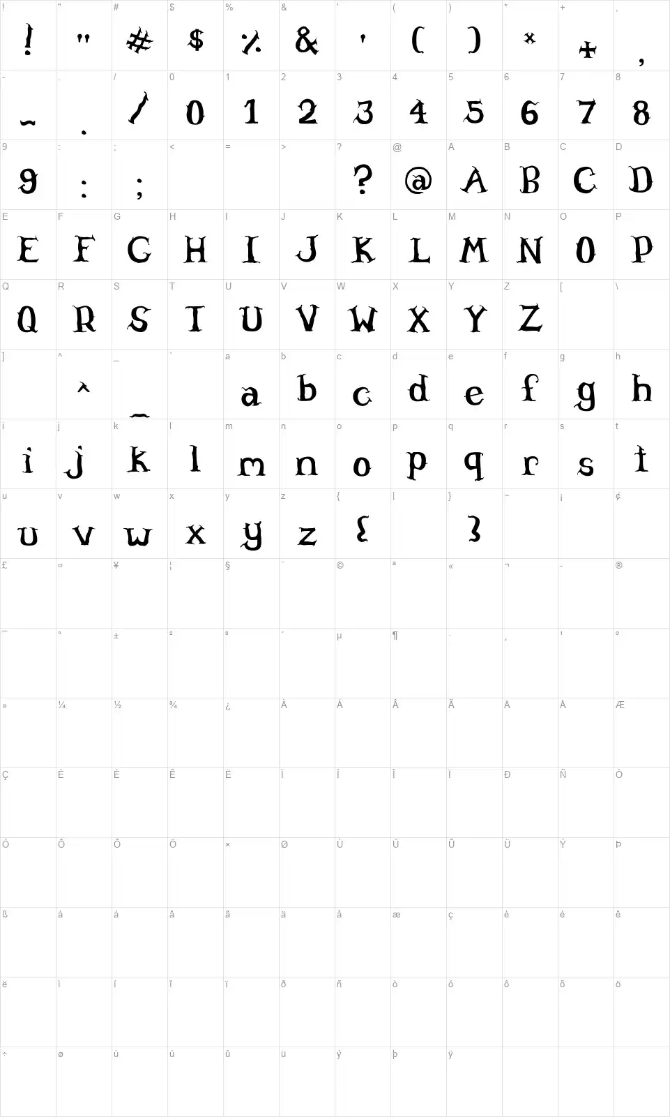 Willowheartfont character map