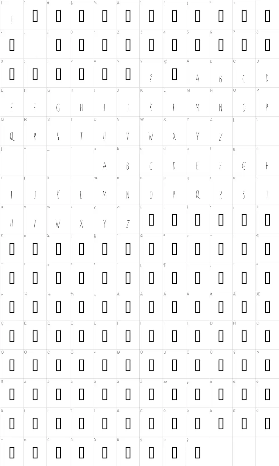 Windsor Handfont character map