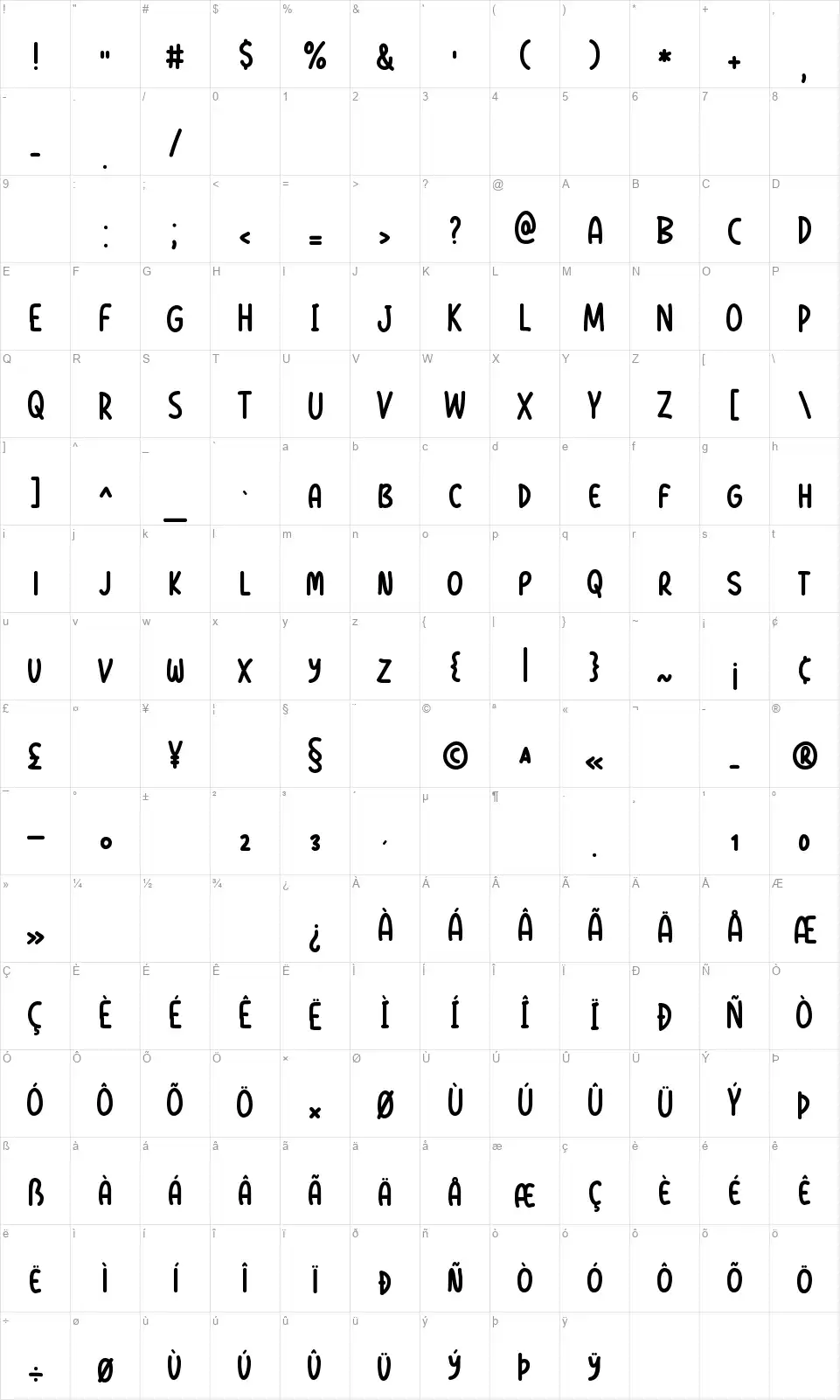 Winsome Autumnfont character map