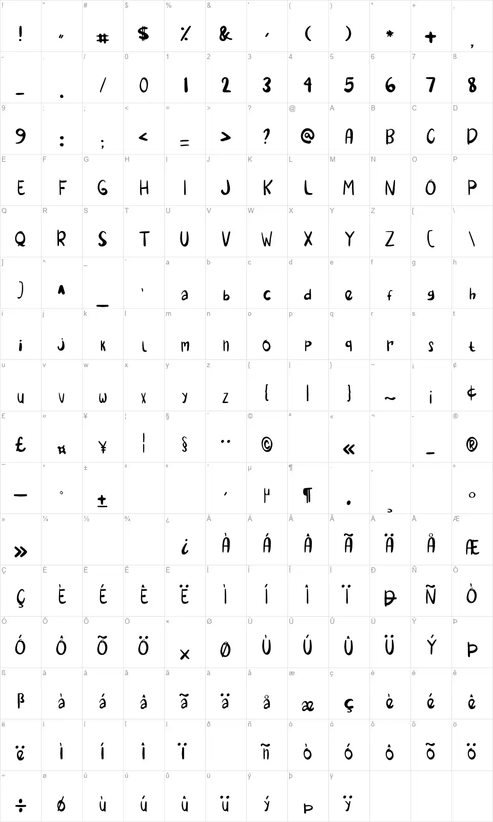 Winter Gardenfont character map