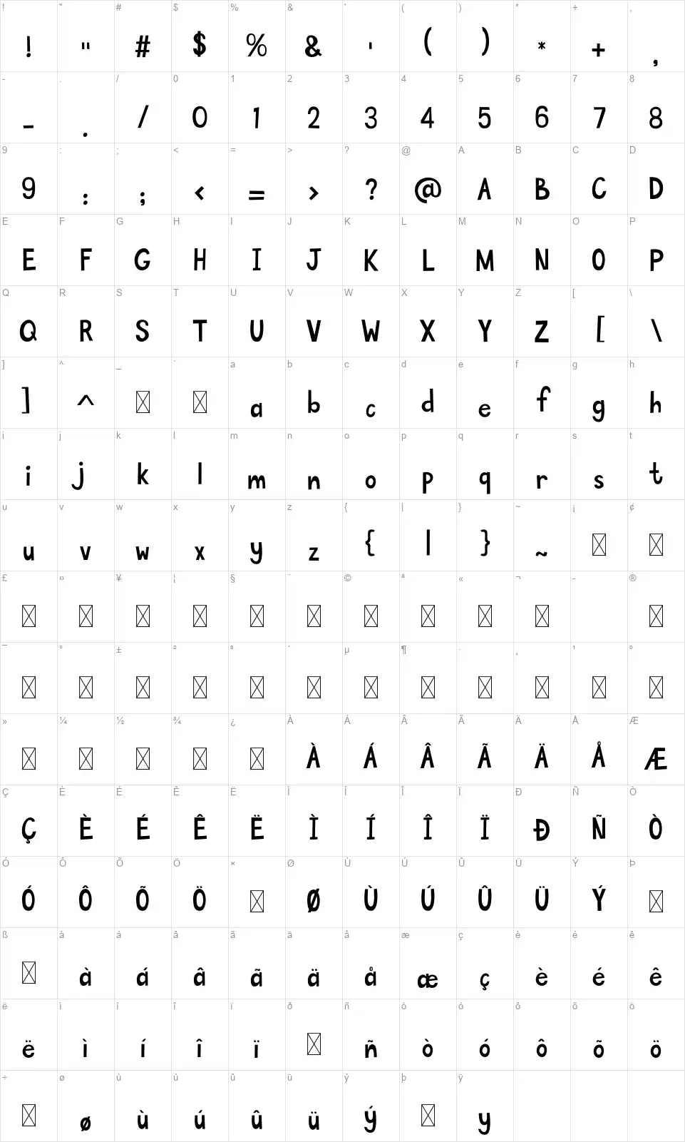 Winter Memofont character map