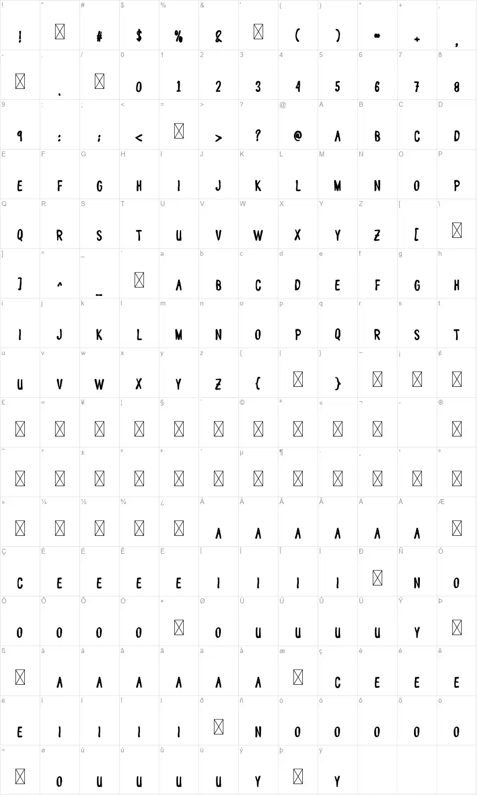 Winter Snowingfont character map