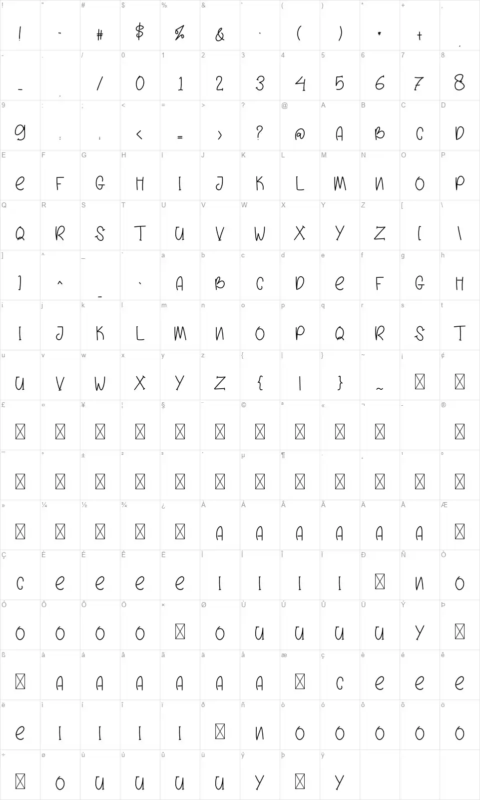 Winter Specialfont character map