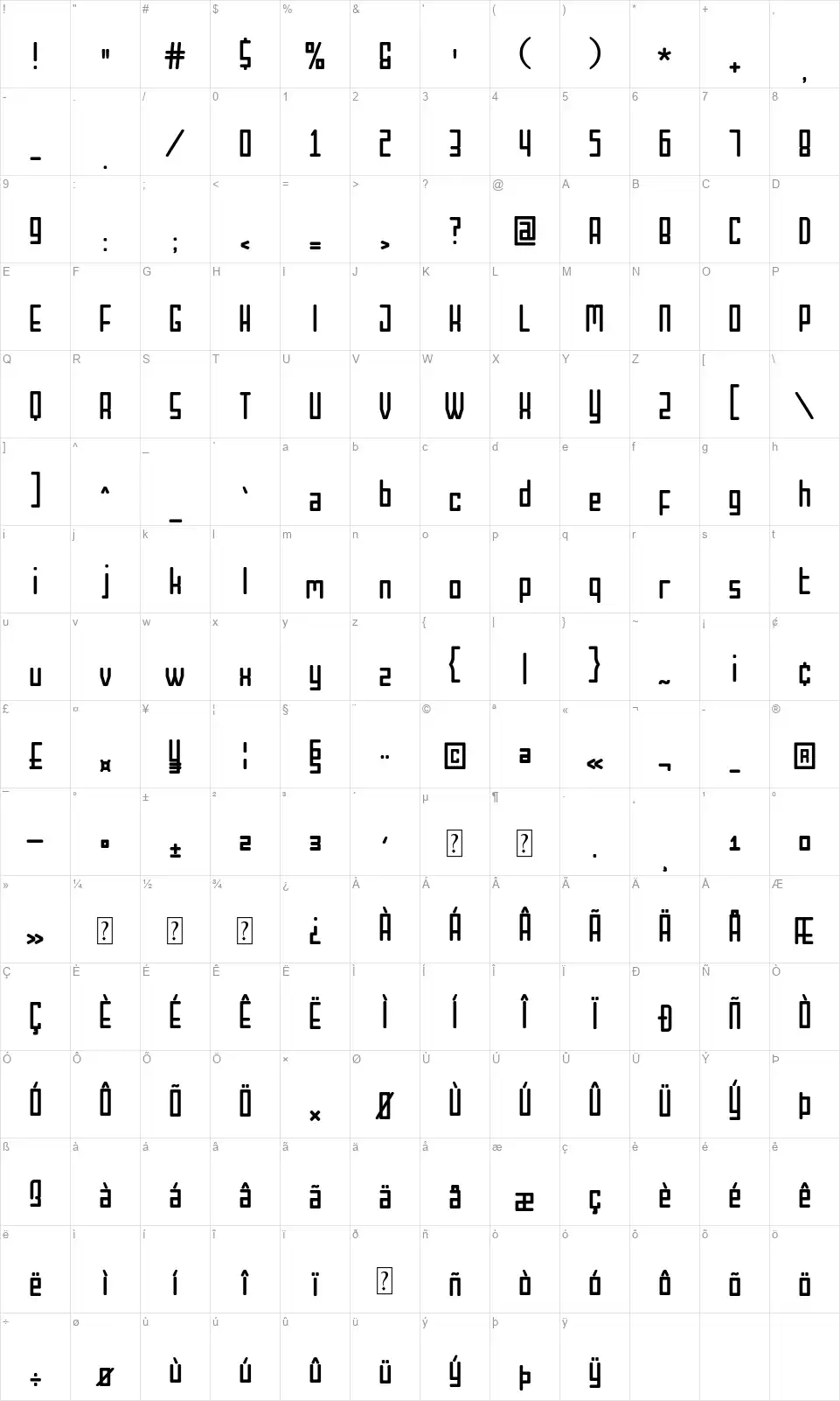 Wintermeshfont character map