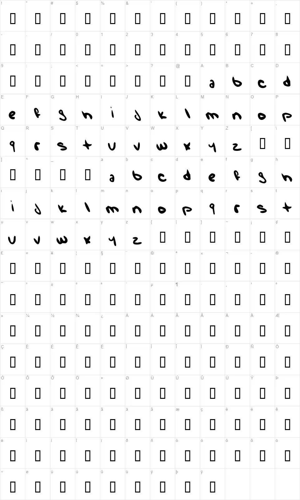 Wise Rabbit Saysfont character map